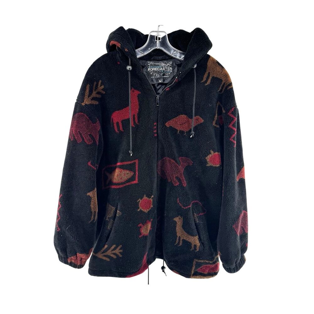 Vintage Forecaster Fleece Jacket Womens Medium Black Burgundy Southwest Print